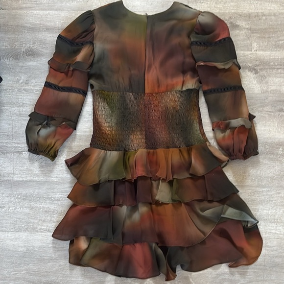 Nicole Miller ruffle tiered multi colored v neck print dress Sz S - Picture 8 of 11